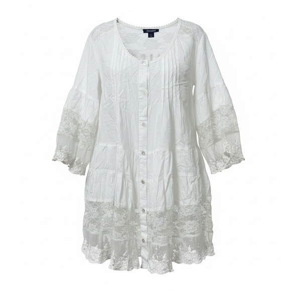 Roaman's Women’s White Lace Illusion Button-Up Tunica Top Size22 Costal Vacation - Picture 2 of 13